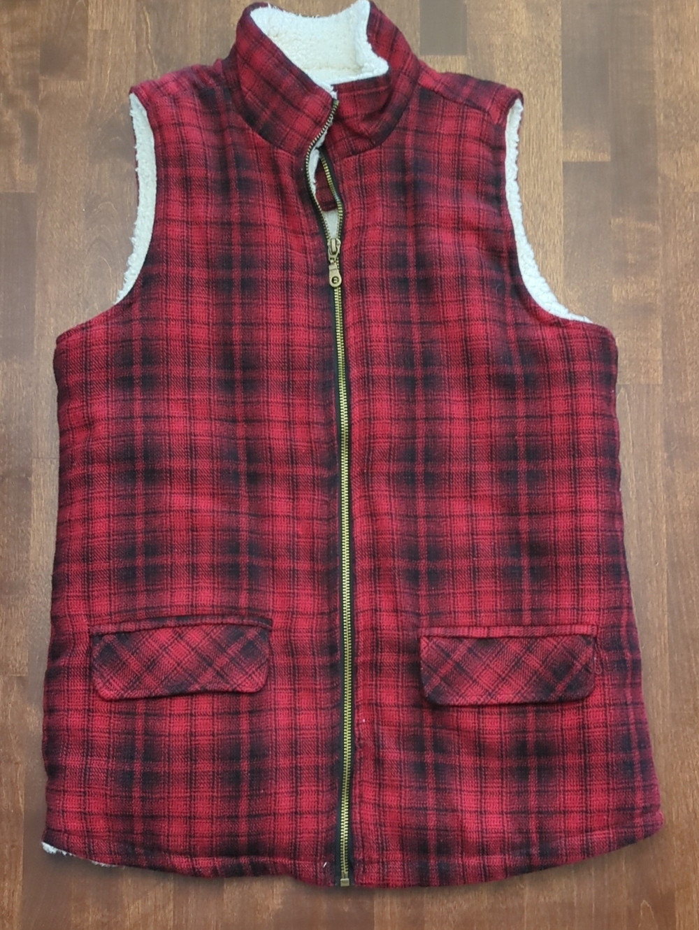 Maurices Red Plaid Sherpa-Lined Vest